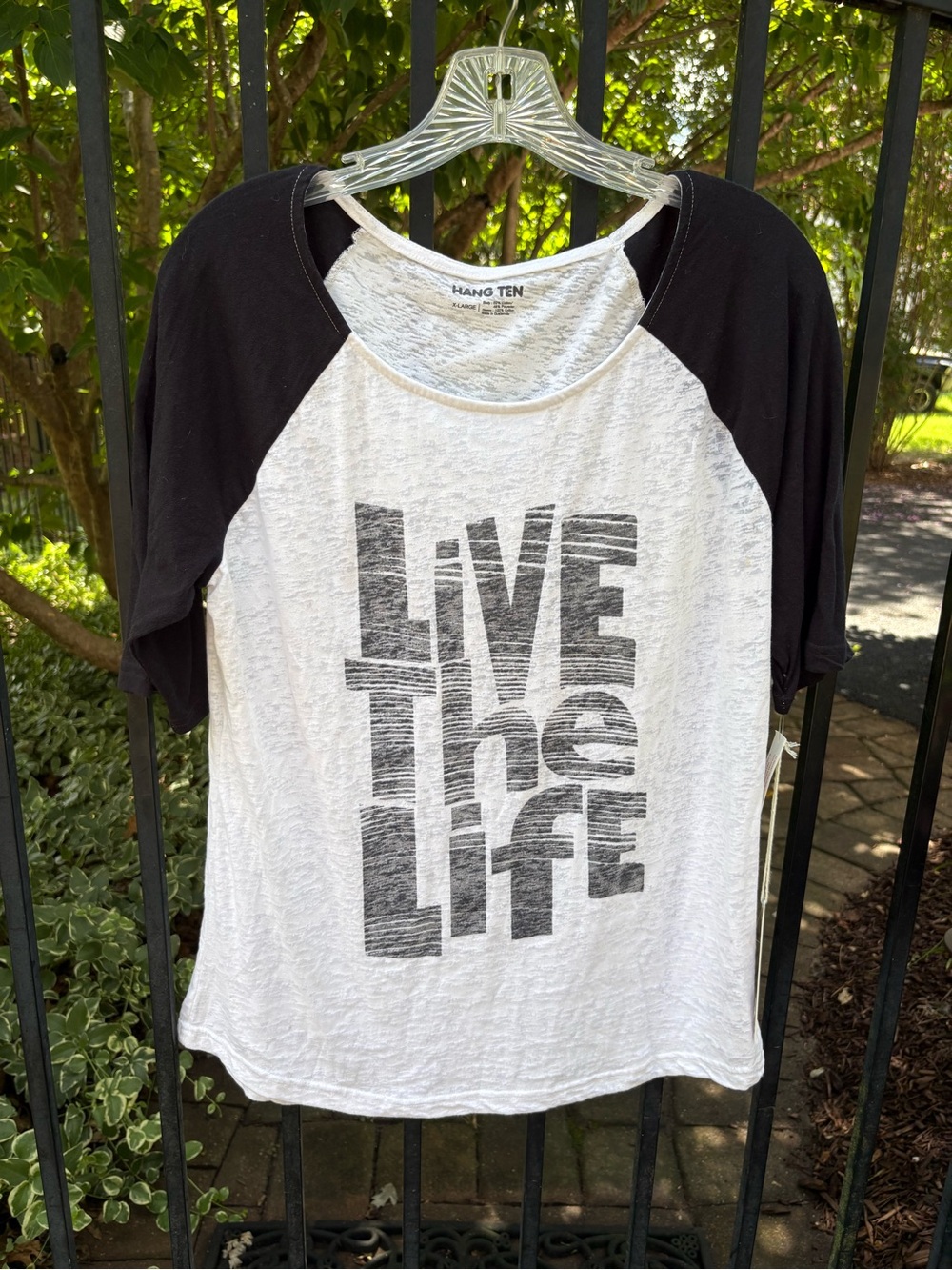 NWT Hang Ten Women's Raglan 'Live The Life' Tee - White & Black